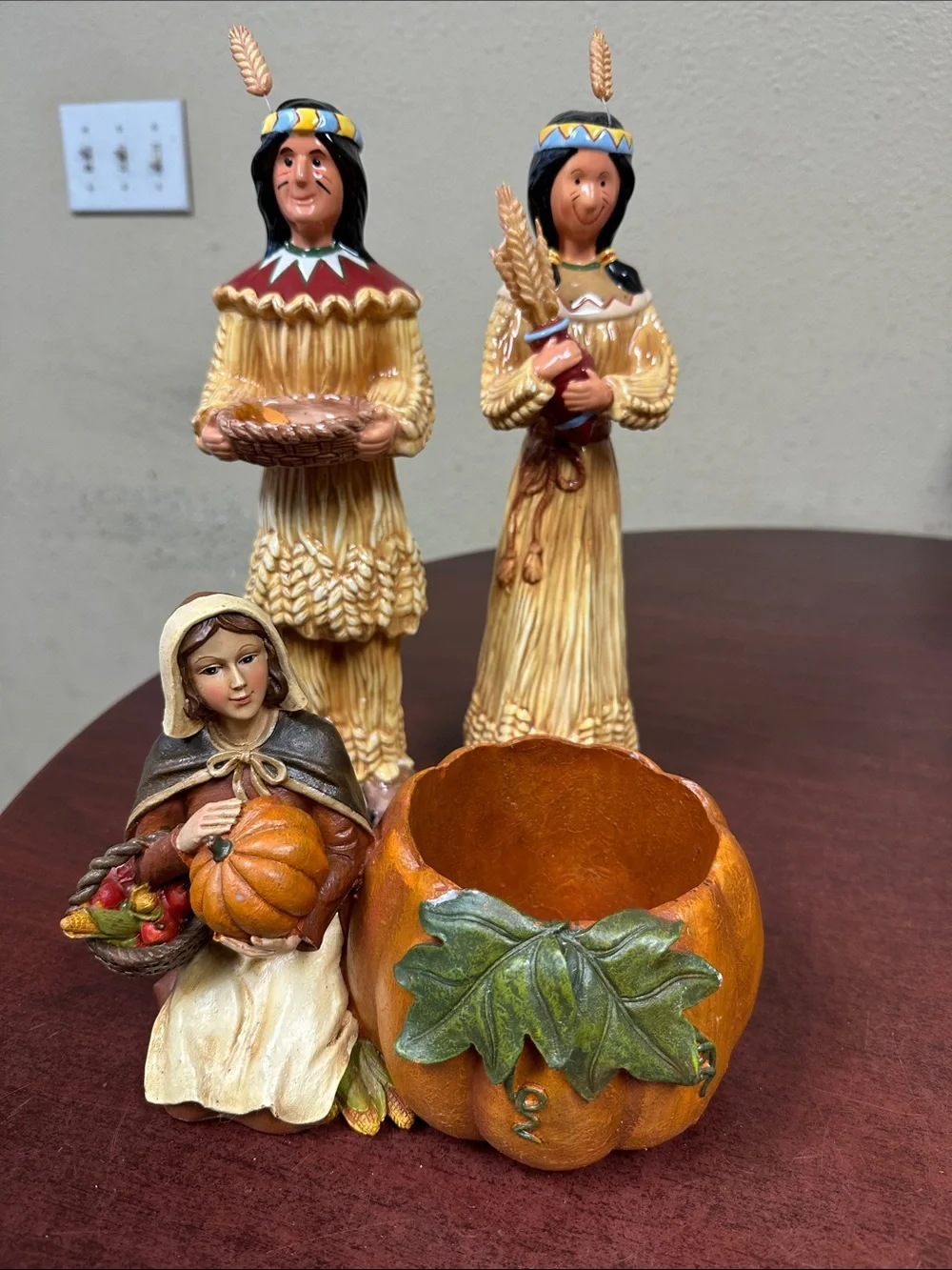 Harvest Pumpkin Bowl and Figurine Set - Autumn Orange